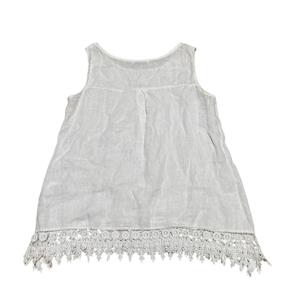 Terzo Millennio White 100% Linen Tank Top Lace Sleeveless Boho Coastal Italy S - Picture 3 of 8